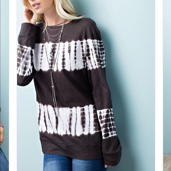 Espresso brown and white tie dye long sleeved top - Picture 3 of 4